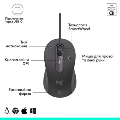 Мишка Logitech Signature M520 for Business USB-C Graphite (910-007511)