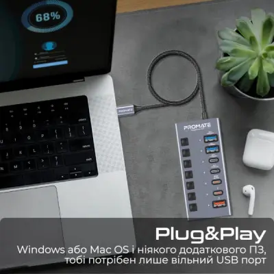 Концентратор Promate USB Hub 7 ports gegahub-10g (gegahub-10g)