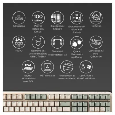 Клавіатура Ducky One 3 Cherry MX Silent Red UA USB Cream (DKON2108-SUAPXМAEGGC1)