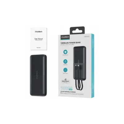 Батарея універсальна Choetech 10000mAh 22,5W, MicroUSB, USB-A, USB-C, build-in USB-C/Lightning cable (B654-BK)