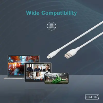 Дата кабель USB 2.0 AM to Lightning 1.0m 12W white Digitus (AK-600108-010-W)