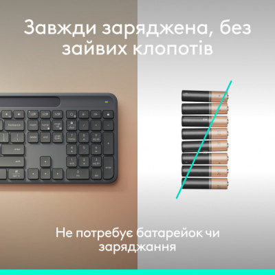 Клавіатура Logitech Slim Solar+ for Business Wireless/Bluetooth Graphite (920-013779) Клавіатура Logitech Slim Solar+ for Business Wireless/Bluetooth Graphite (920-013779)