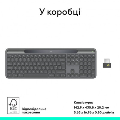 Клавіатура Logitech Slim Solar+ for Business Wireless/Bluetooth Graphite (920-013779) Клавіатура Logitech Slim Solar+ for Business Wireless/Bluetooth Graphite (920-013779)