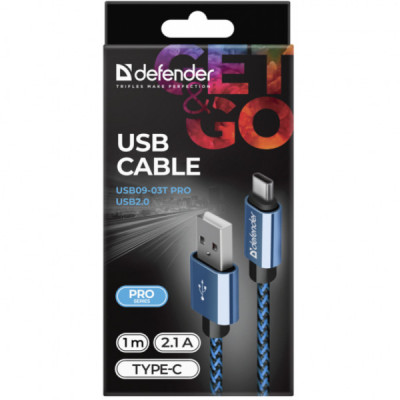 Дата кабель USB 2.0 AM to Lightning 1.0m ACH01-03T 2.1A blue Defender (87811)