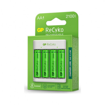 Зарядний пристрій для акумуляторів Gp ReCyko 4-Slot E411 USB Charger (w/ 4's 2100mAh AA Batteries) (GPE411 210AAHCN-2B4)
