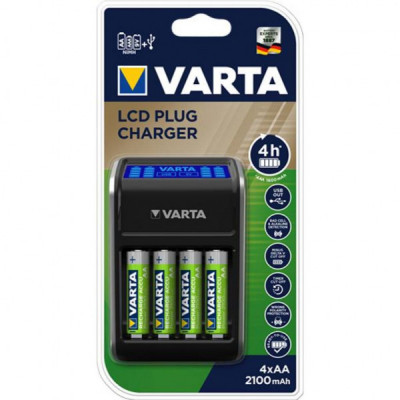Зарядний пристрій для акумуляторів Varta LCD PLUG CHARGER +4*AA 2100 mAh (57687101441)