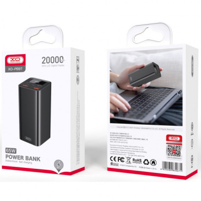 Батарея універсальна XO 20000mAh, PD/65W for laptop, QC/22.5W, black (PB97_Black)