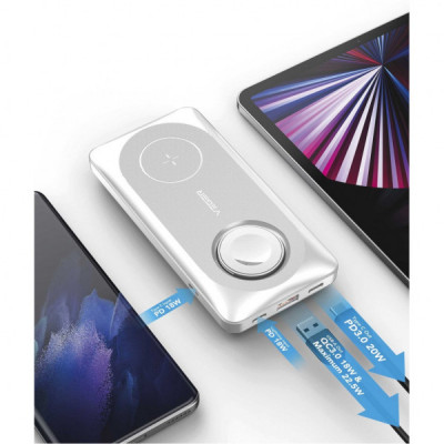 Батарея універсальна YENKEE 10000mAh, PD, 22,5W, 3in1, Qi Wireless, white (YPB 510 / 37000006)