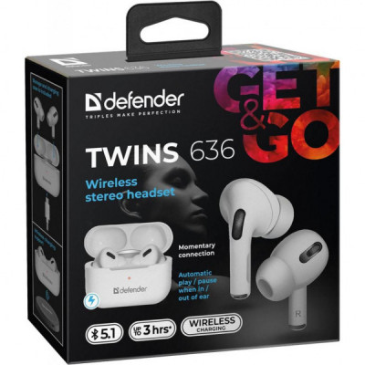 Навушники Defender Twins 636 TWS Pro Bluetooth White (63636)