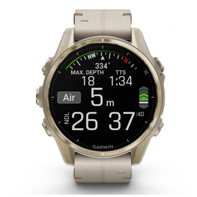 Смарт-годинник Garmin fenix 8 43mm, AMOLED, Saph, SftGldSS/FogGryLeatherBnd, Excl, GPS (010-02903-40)