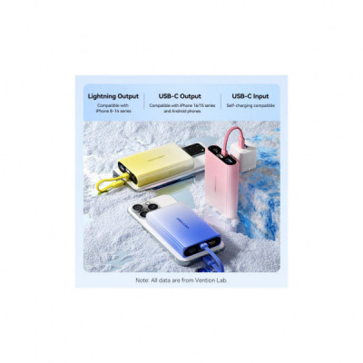 Батарея універсальна VENTION 10000mAh 22,5W PD, USB-A, USB-C In/Out, Lightning In/Out, LED display, Yellow (FHZY0) Батарея універсальна VENTION 10000mAh 22,5W PD, USB-A, USB-C In/Out, Lightning In/Out, LED display, Yellow (FHZY0)