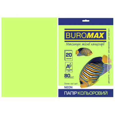 Папір Buromax А4, 80g, NEON green, 20sh (BM.2721520-04)