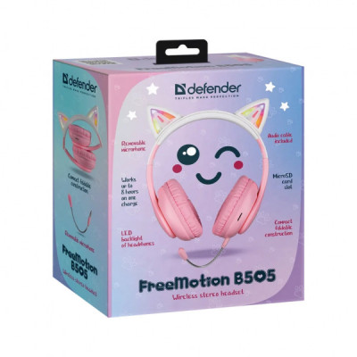 Навушники Defender FreeMotion B505 LED Bluetooth Pink (63505)