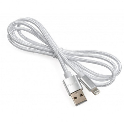 Дата кабель USB 2.0 AM to Lightning 1m nylon silver Vinga (VCPDCLNB1S)