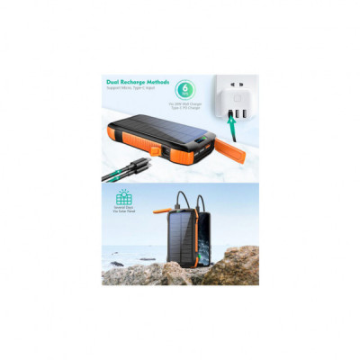 Батарея універсальна Choetech Wireless 20000mAh 20W, PD, QC/3.0, solar panel, Qi-5W, Black-Orange (B657-OR)