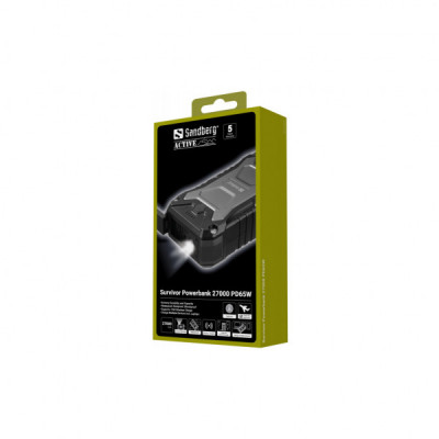 Батарея універсальна Sandberg 27000mAh Survivor PD/65W, IP66, LED Torch, QC/3.0/18W, QI-15W, Pass-Through Charging (420-99)