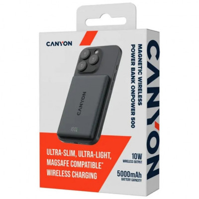 Батарея універсальна Canyon 5000mAh OnPower 500 PD20W Magnetic wireless MagSafe Black (CNS-CPB500B) Батарея універсальна Canyon 5000mAh OnPower 500 PD20W Magnetic wireless MagSafe Black (CNS-CPB500B)