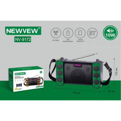 Акустична система NEWVEW NV-9172 Solar Panel/BT/USB/TF/FM Green (NWVW-NV-9172-GN)