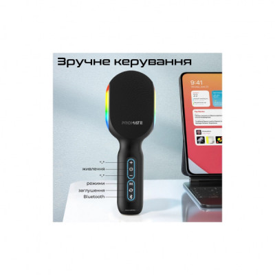 Мікрофон Promate VocalMic Bluetooth 2 x AUX LED Black (vocalmic.black)