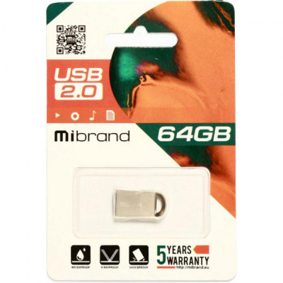 USB флеш накопичувач Mibrand 64GB lynx Silver USB 2.0 (MI2.0/LY64M2S)