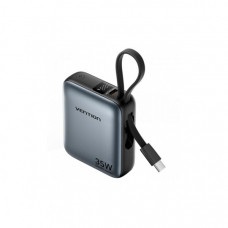Батарея універсальна Vention 10000mAh 35W 3A PD, Type-C in/out, Built-in USB-C Cable, LED Display,Gray (FHEH0)