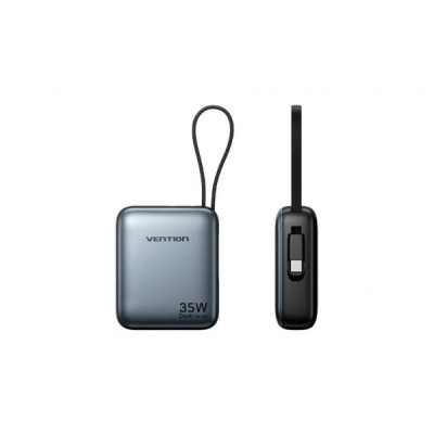 Батарея універсальна Vention 10000mAh 35W 3A PD, Type-C in/out, Built-in USB-C Cable, LED Display,Gray (FHEH0)