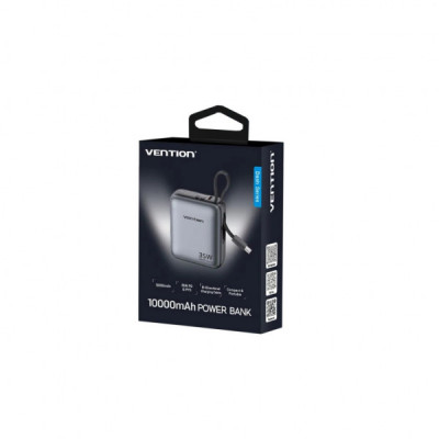 Батарея універсальна Vention 10000mAh 35W 3A PD, Type-C in/out, Built-in USB-C Cable, LED Display,Gray (FHEH0)