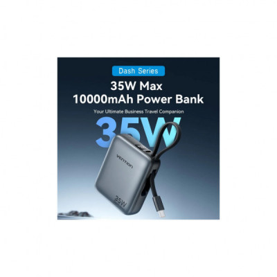Батарея універсальна Vention 10000mAh 35W 3A PD, Type-C in/out, Built-in USB-C Cable, LED Display,Gray (FHEH0)