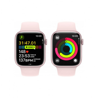 Смарт-годинник Apple Watch Series 9 GPS 41mm Pink Aluminium Case with Light Pink Sport Band - S/M (MR933QP/A)