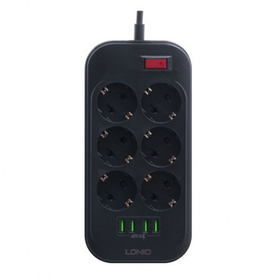 Мережевий фільтр живлення LDNIO SE6403, 6 роз+4USB (SE6403)