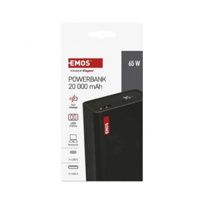 Батарея універсальна EMOS 20000mAh NTBF20, 65W, Pass-through, black (B0560B) Батарея універсальна EMOS 20000mAh NTBF20, 65W, Pass-through, black (B0560B)