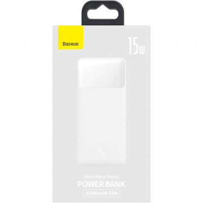 Батарея універсальна Baseus Bipow 30000mAh, 15W, USB-C/3A, 2*USB-A/3A(max.), +cable, white (PPBD050202)