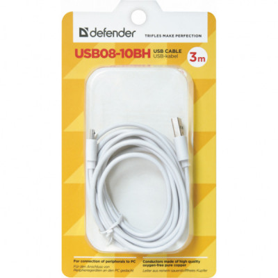 Дата кабель USB08-10BH USB - Micro USB, white, 3m Defender (87468)