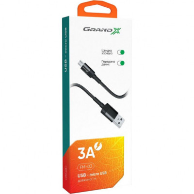 Дата кабель USB 2.0 AM to Micro 5P 1.0m Grand-X (FM-03)