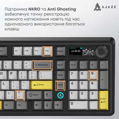 Клавіатура Ajazz AK980 V2 Gift Switch V2 Wireless/Bluetooth/USB UA Black/Grey/Yellow (AK980-V2-G-BGY)