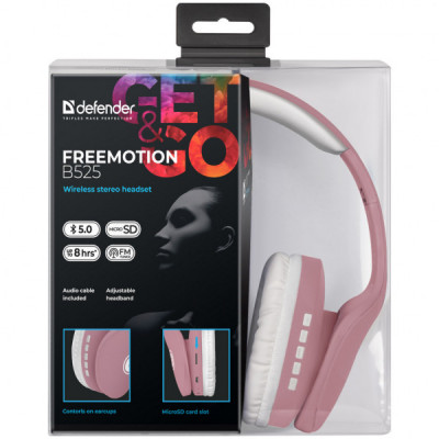 Навушники Defender FreeMotion B525 Bluetooth Pink-White (63528)