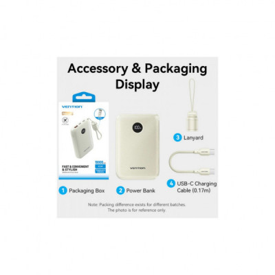 Батарея універсальна VENTION 10000mAh 22,5W Fast Charging, USB-A, 2xUSB-C Beige (FKAN0-C) Батарея універсальна VENTION 10000mAh 22,5W Fast Charging, USB-A, 2xUSB-C Beige (FKAN0-C)