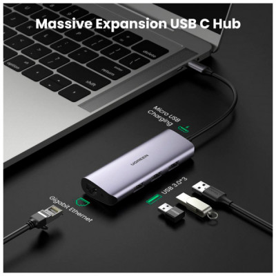 Концентратор Ugreen USB3.0 Type-C to USB 3.0x3/RJ45/ CM236 (60718)