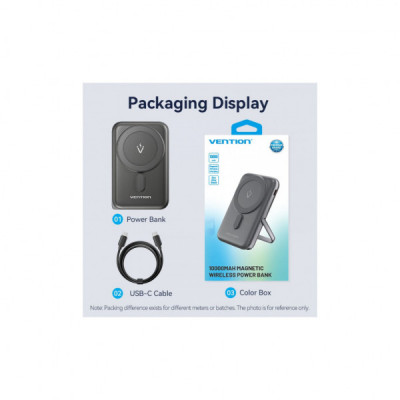 Батарея універсальна VENTION Magnetic Wireless 10000mAh 20W PD USB-C In/Out, QI-15W Black (FHNB0)