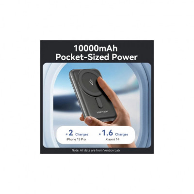 Батарея універсальна VENTION Magnetic Wireless 10000mAh 20W PD USB-C In/Out, QI-15W Black (FHNB0)