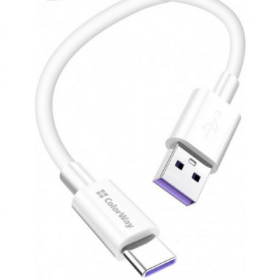 Дата кабель USB 2.0 AM to Type-C 1.0m 5A white ColorWay (CW-CBUC019-WH)