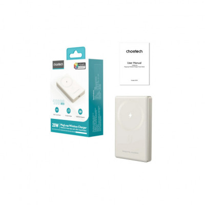 Батарея універсальна Choetech Magnetic Wireless 10000mAh 20W, PD, Qi-15W, USB-C In/Out Ultra-thin, Beige (B739-CCCWH)