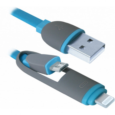 Дата кабель USB10-03BP USB - Micro USB/Lightning, blue, 1m Defender (87487)