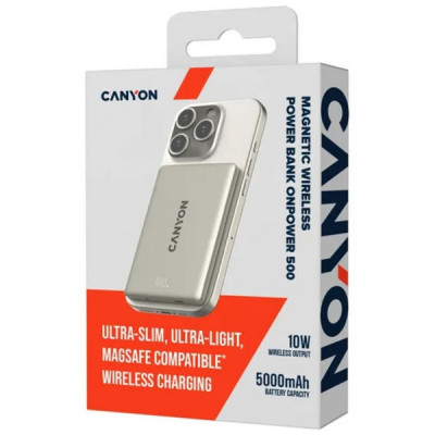 Батарея універсальна Canyon 5000mAh OnPower 500 PD20W Magnetic wireless MagSafe Grey (CNS-CPB500G) Батарея універсальна Canyon 5000mAh OnPower 500 PD20W Magnetic wireless MagSafe Grey (CNS-CPB500G)