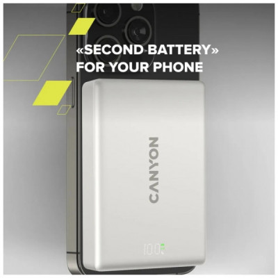 Батарея універсальна Canyon 10000mAh OnPower 511 PD20W Magnetic wireless MagSafe Grey (CNS-CPB511G) Батарея універсальна Canyon 10000mAh OnPower 511 PD20W Magnetic wireless MagSafe Grey (CNS-CPB511G)