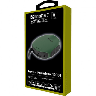 Батарея універсальна Sandberg 10000mAh, Survivor, USB*2, міні-компас, міні-ліхтарик (420-60)