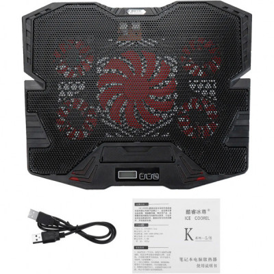 Підставка до ноутбука IceCoorel 10-15", 1*125mm 1400 RPM + 4*70mm 2500 RPM, 2*USB, 365x297x30mm, Red (K5Red)