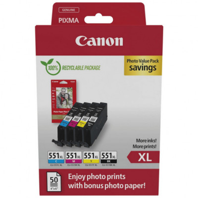 Картридж Canon CLI-551Multipack (BK,C,M,Y) XL +Paper (6443B008)