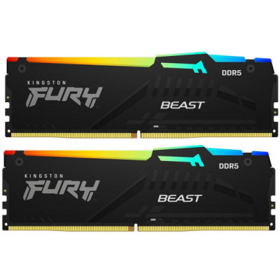 Модуль пам'яті для комп'ютера DDR5 16GB (2x8GB) 5200 MHz FURY Beast RGB Kingston Fury (ex.HyperX) (KF552C40BBAK2-16)