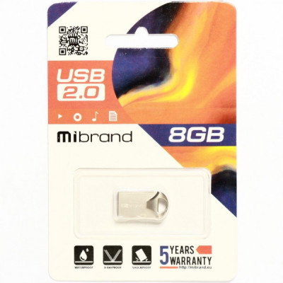 USB флеш накопичувач Mibrand 8GB Hawk Silver USB 2.0 (MI2.0/HA8M1S)